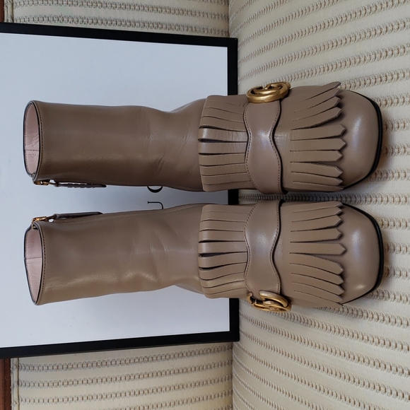 GUCCI MARMONT GG FRINGE LEATHER ANKLE BOOTS - Picture 3 of 11